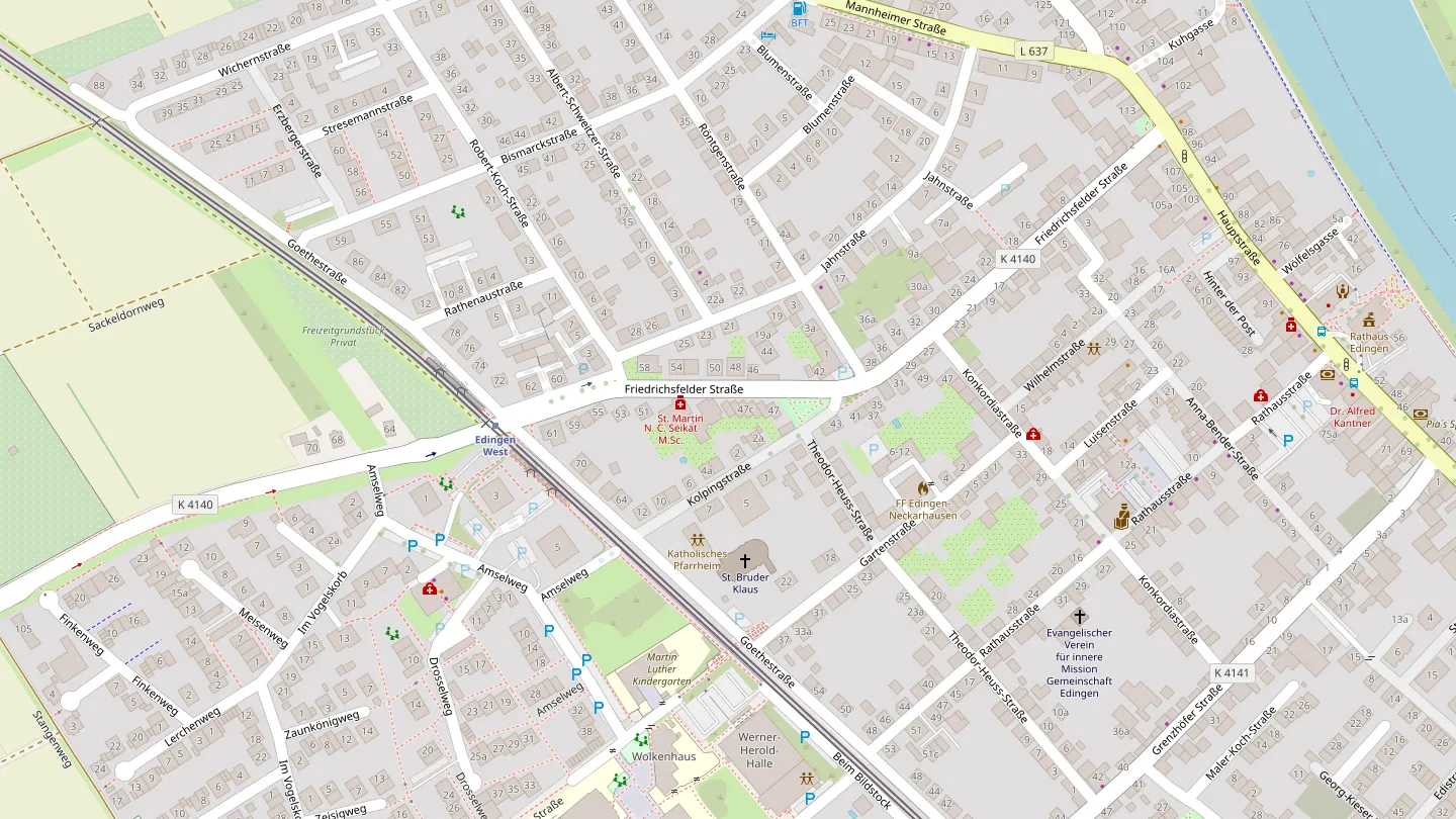 Kartenausschnitt: Friedrichsfelder Straße 47e, 68535 Edingen